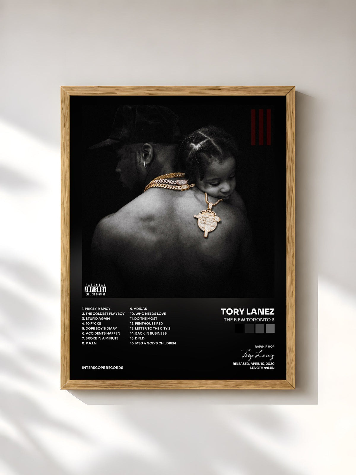 #bois Tableau de l'album The New Toronto 3 de Tory Lanez, cadre en bois brut, imprimé et encadré en France