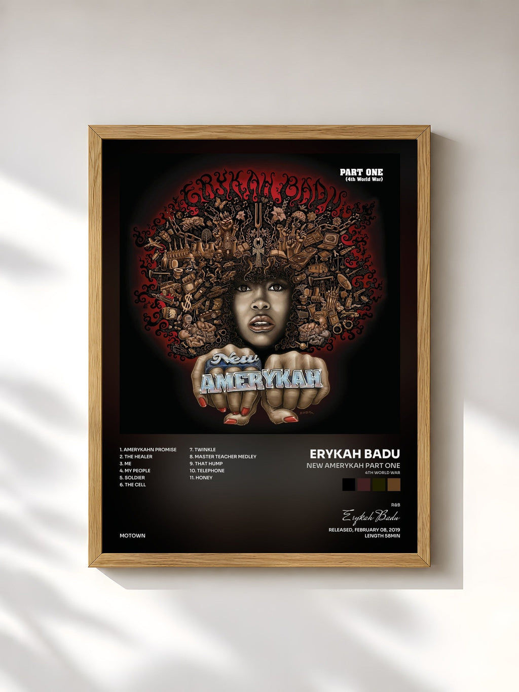 #bois Tableau de l'album New Amerykah Part One (4th World War) de Erykah Badu, cadre en bois brut, imprimé et encadré en France