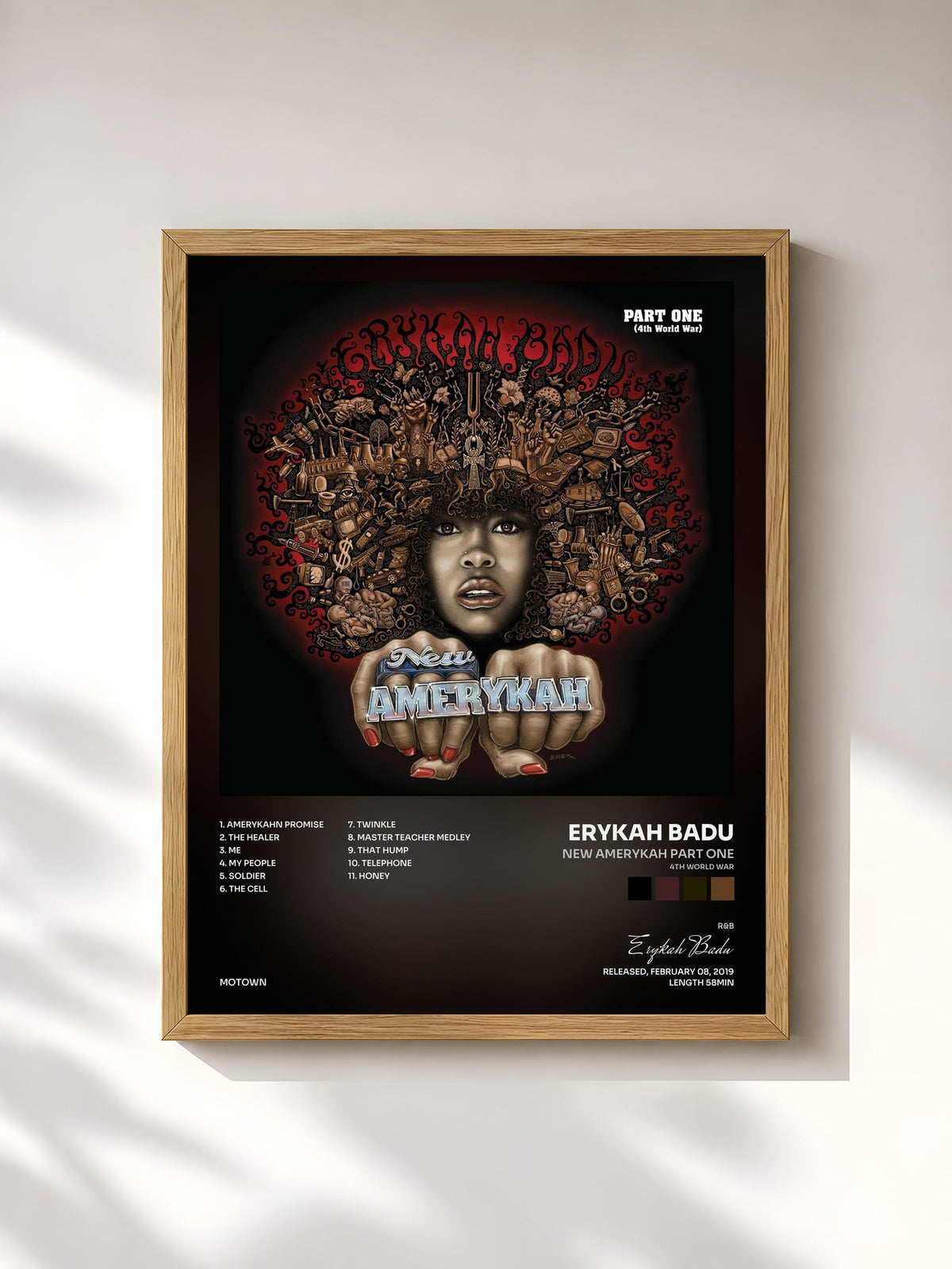 #bois Tableau de l'album New Amerykah Part One (4th World War) de Erykah Badu, cadre en bois brut, imprimé et encadré en France