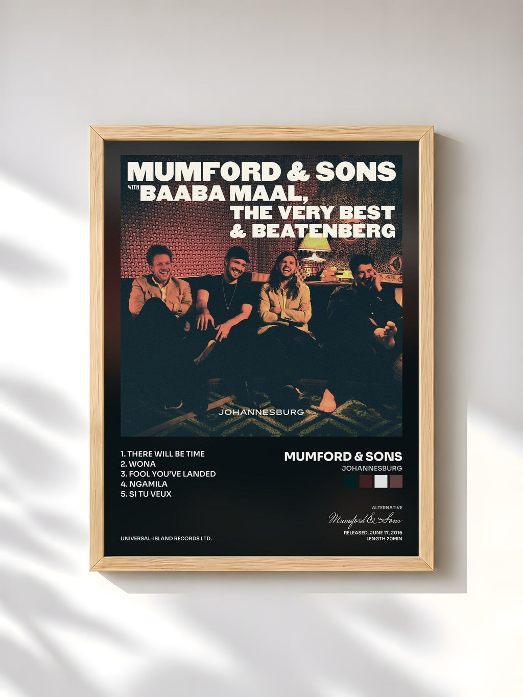 #bois Tableau de l'album Johannesburg de Mumford & Sons, cadre en bois brut, imprimé et encadré en France