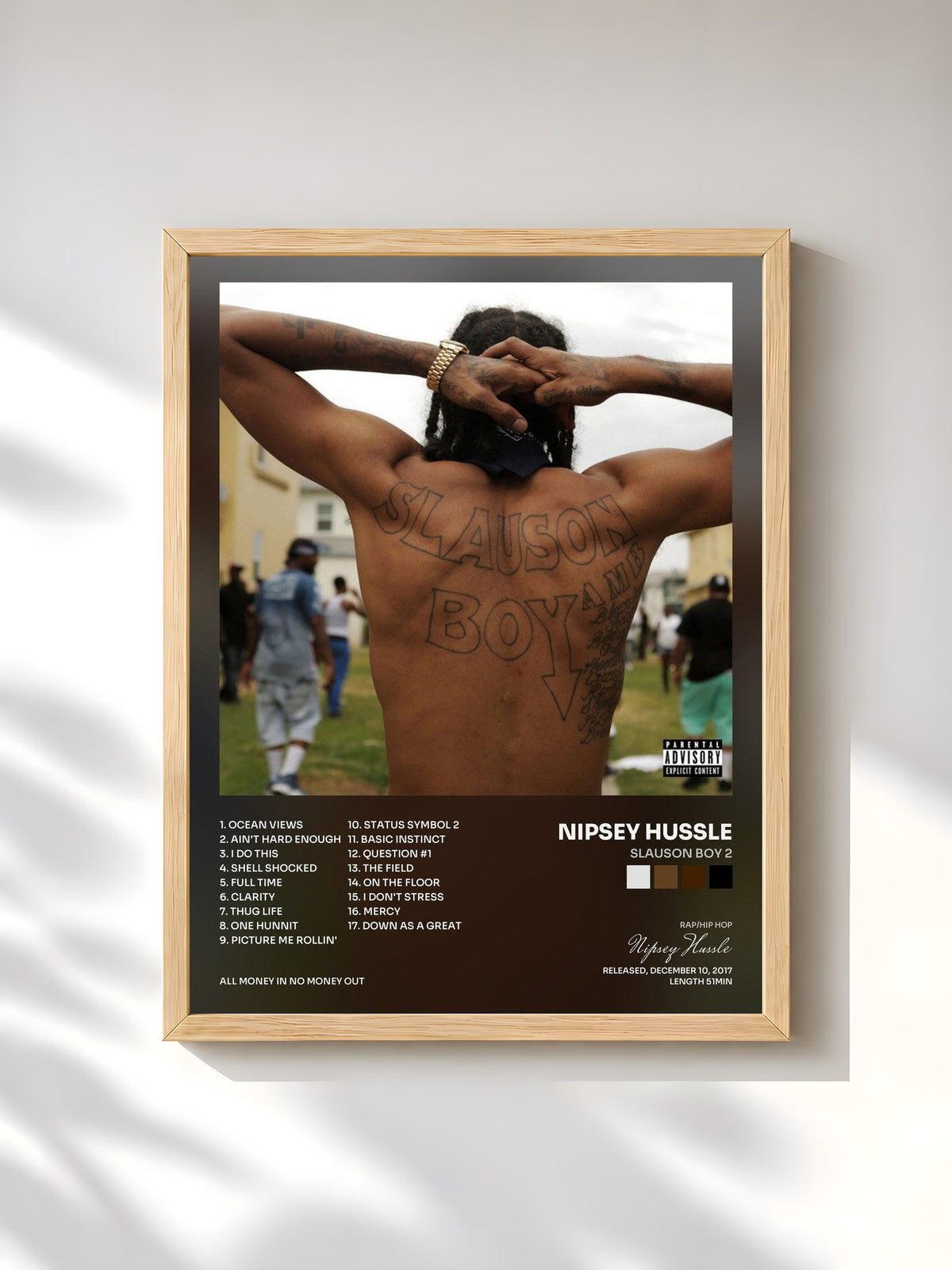 #bois Tableau de l'album Slauson Boy 2 de Nipsey Hussle, cadre en bois brut, imprimé et encadré en France