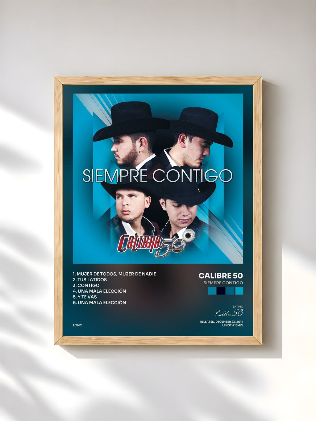#bois Tableau de l'album Siempre Contigo de Calibre 50, cadre en bois brut, imprimé et encadré en France