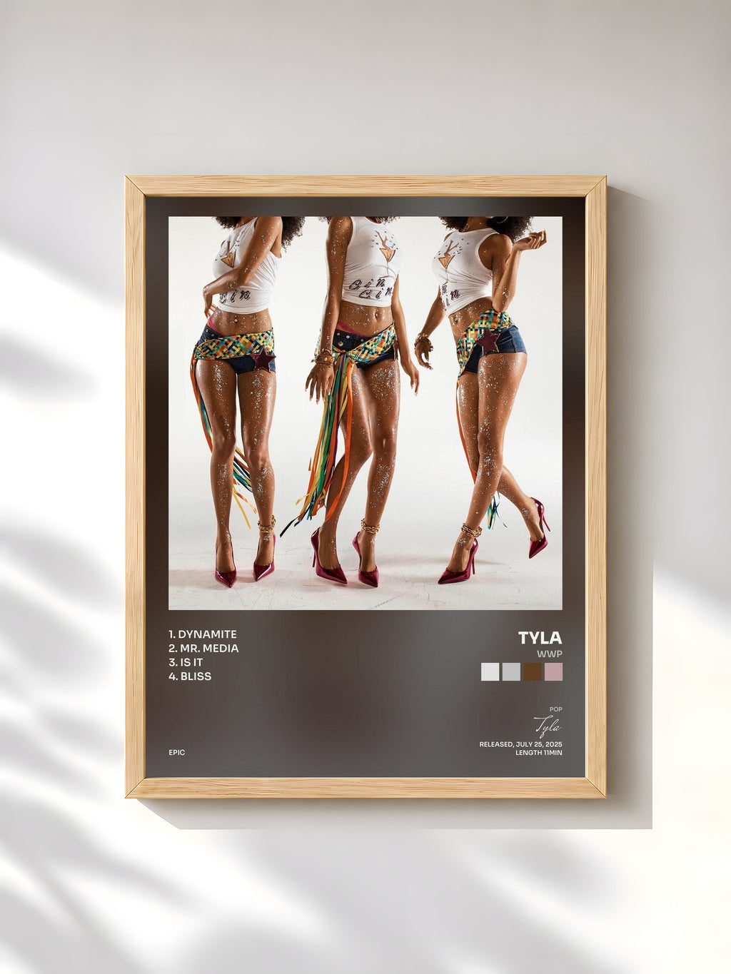 #bois Tableau de l'album WWP de Tyla, cadre en bois brut, imprimé et encadré en France