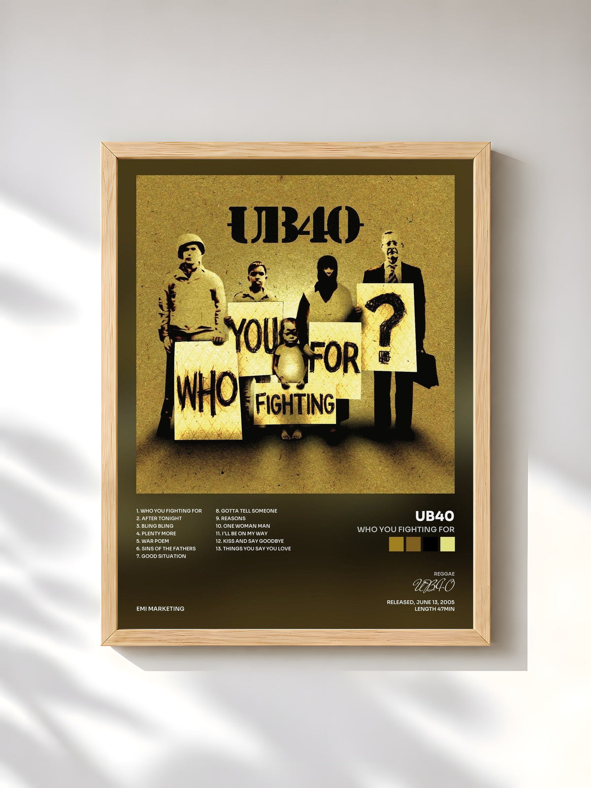 #bois Tableau de l'album Who You Fighting For de UB40, cadre en bois brut, imprimé et encadré en France