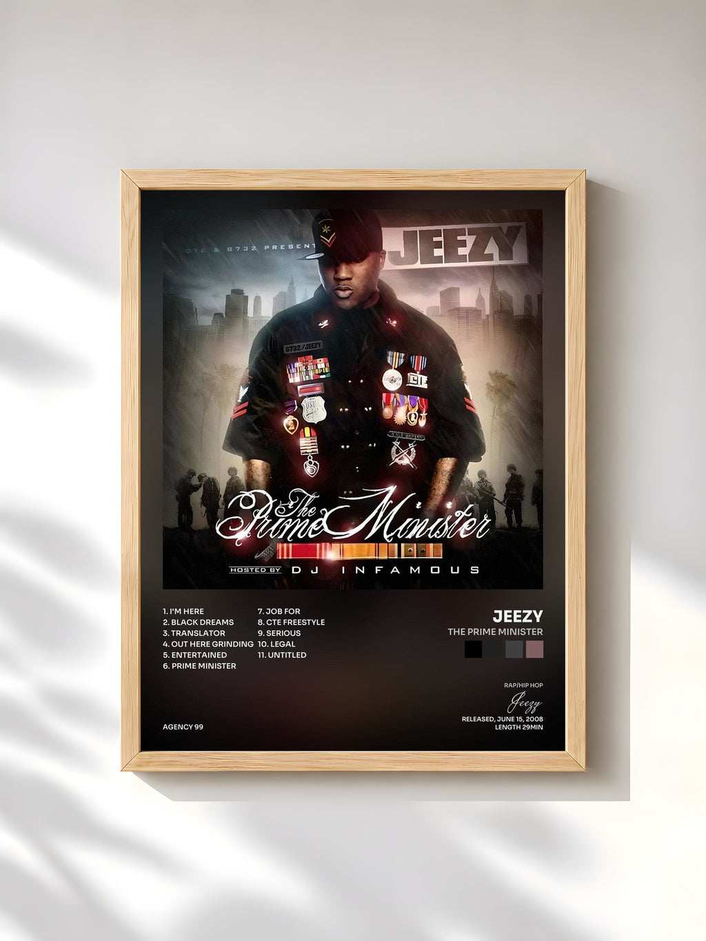 #bois Tableau de l'album The Prime Minister de Jeezy, cadre en bois brut, imprimé et encadré en France