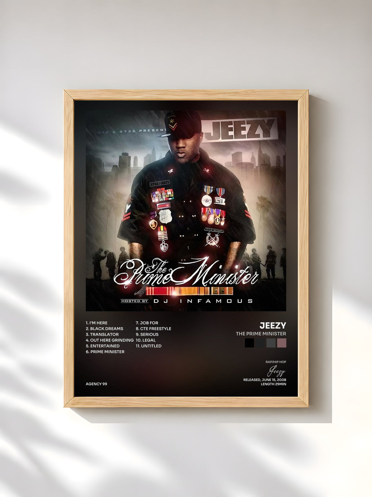#bois Tableau de l'album The Prime Minister de Jeezy, cadre en bois brut, imprimé et encadré en France