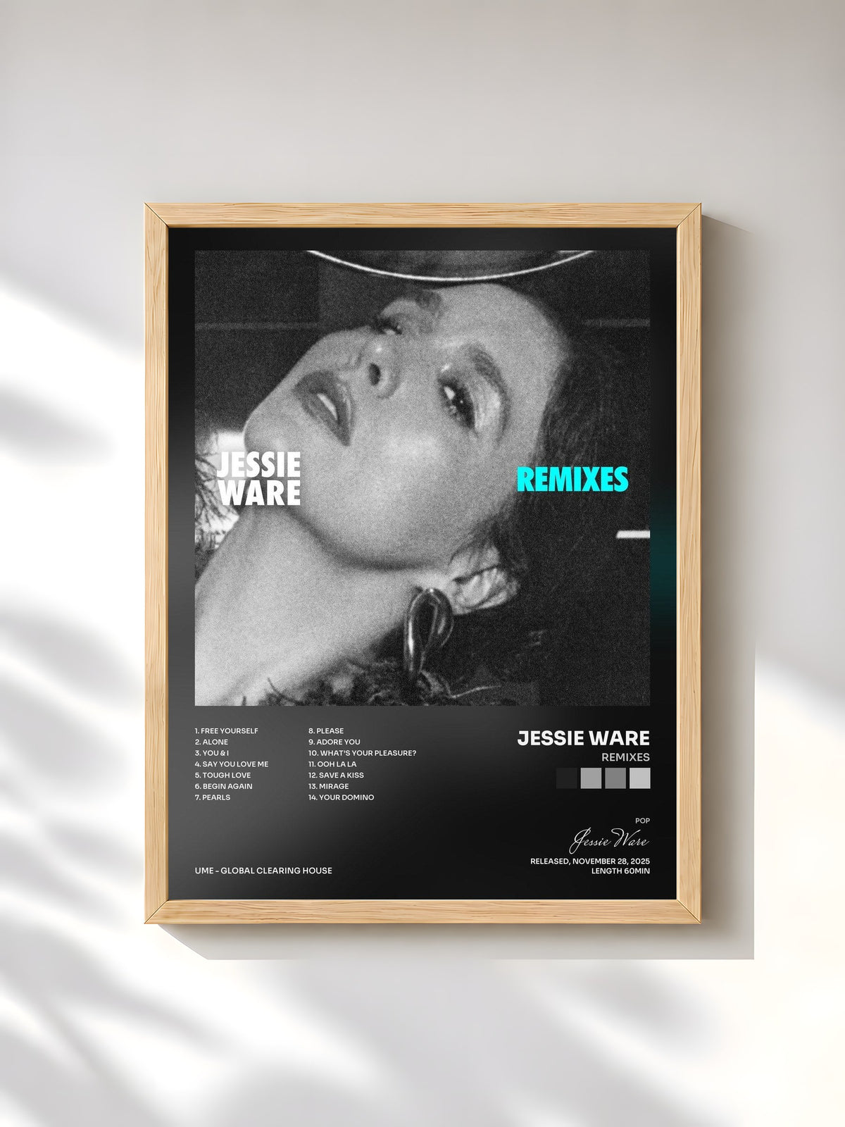 #bois Tableau de l'album Remixes de Jessie Ware, cadre en bois brut, imprimé et encadré en France