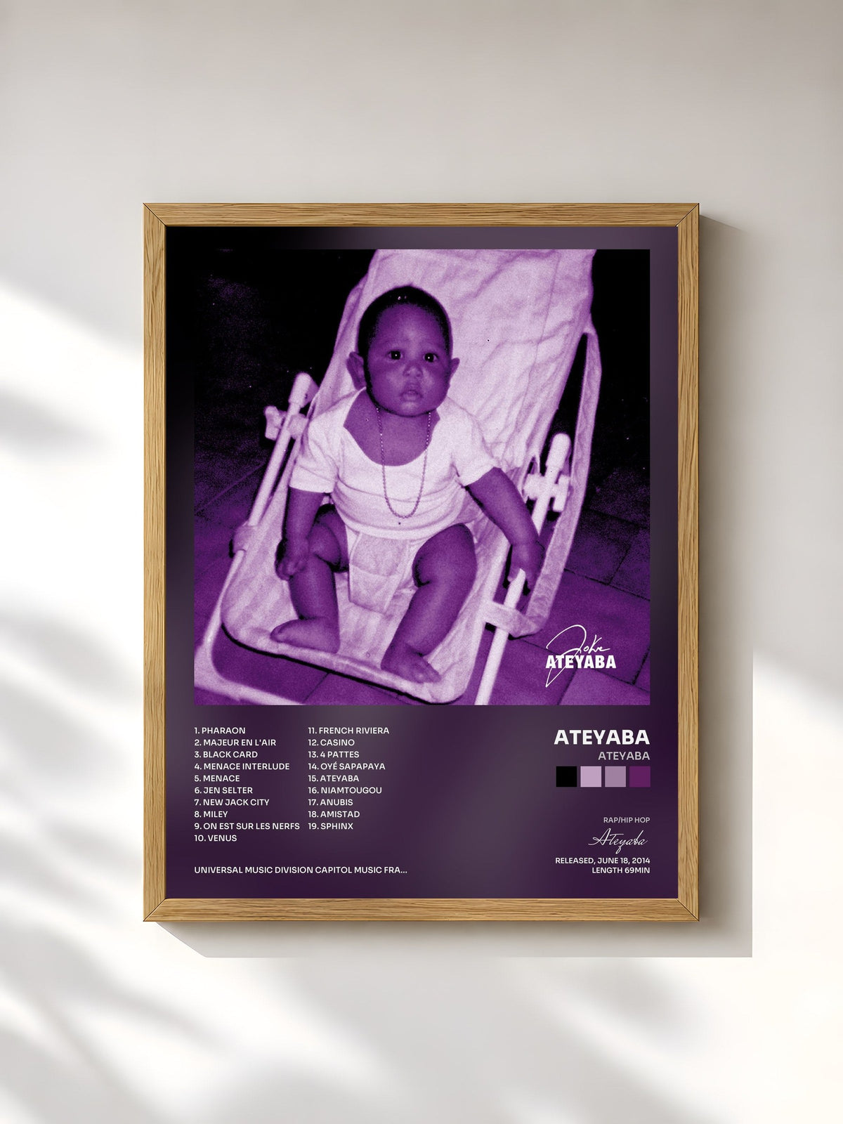 #bois Tableau de l'album Ateyaba de Ateyaba, cadre en bois brut, imprimé et encadré en France