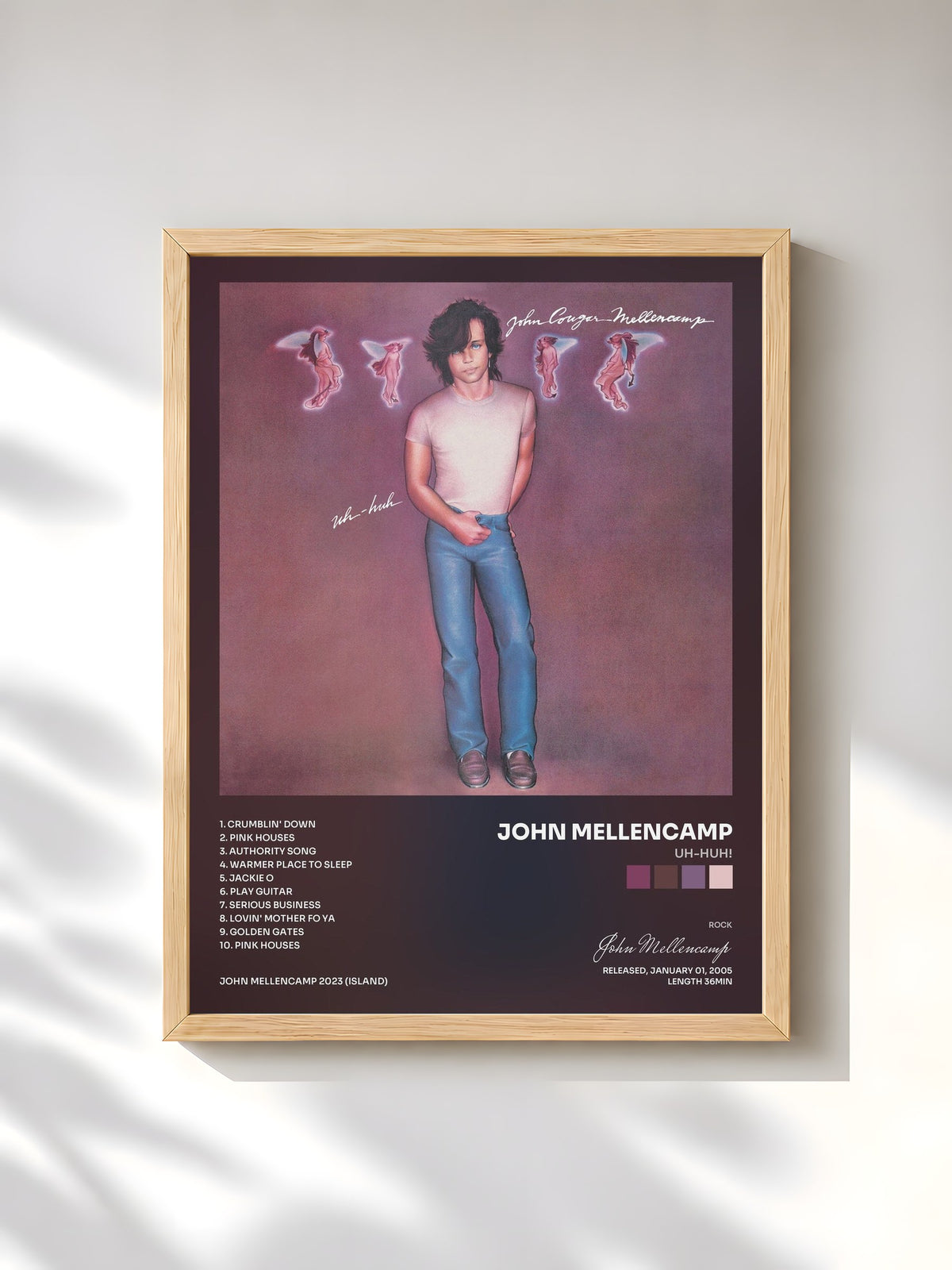 #bois Tableau de l'album Uh-HUH! de John Mellencamp, cadre en bois brut, imprimé et encadré en France