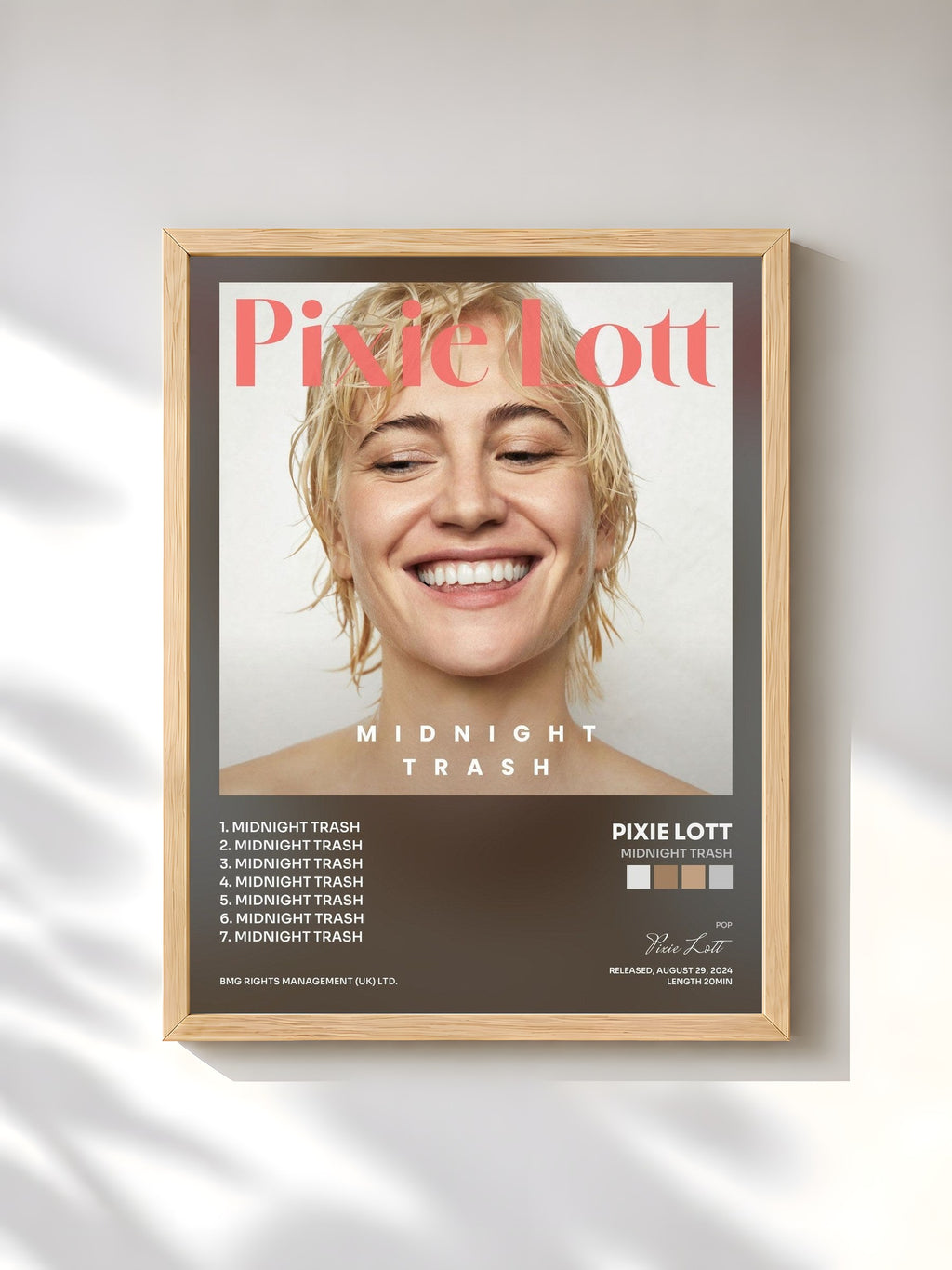 #bois Tableau de l'album Midnight Trash de Pixie Lott, cadre en bois brut, imprimé et encadré en France