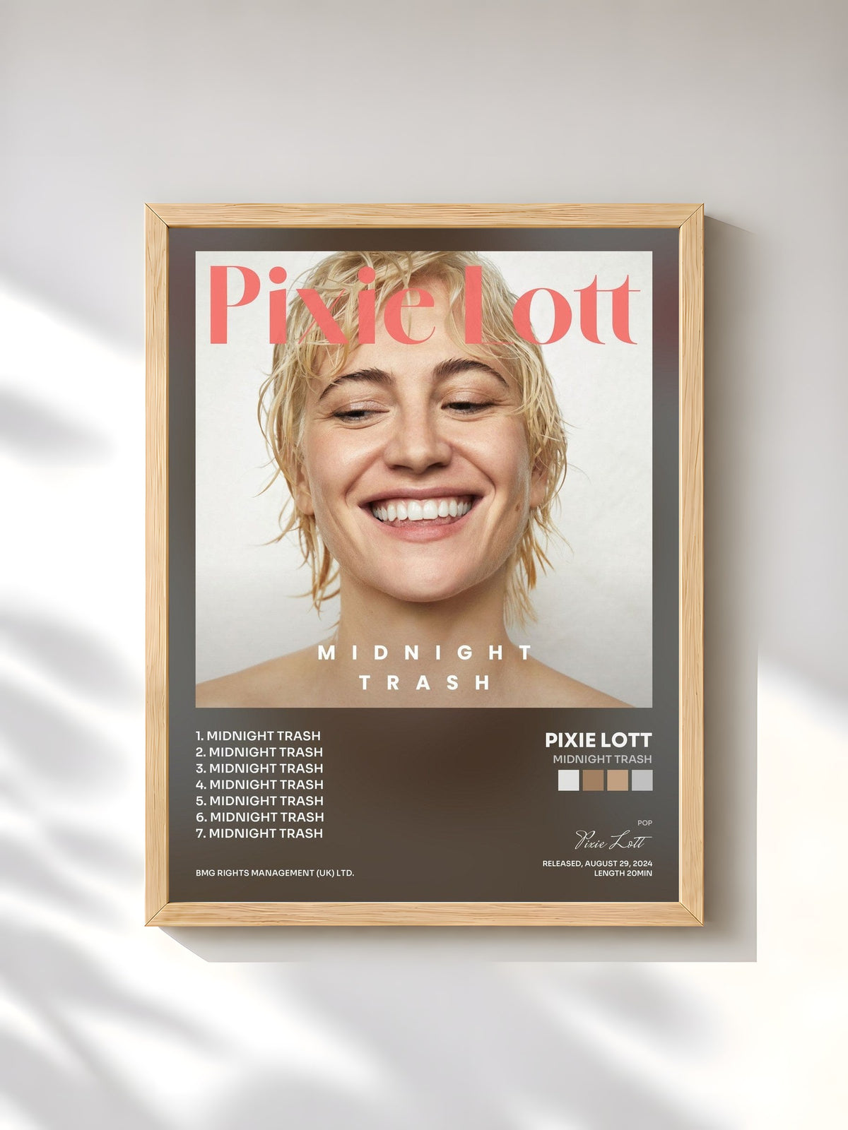 #bois Tableau de l'album Midnight Trash de Pixie Lott, cadre en bois brut, imprimé et encadré en France