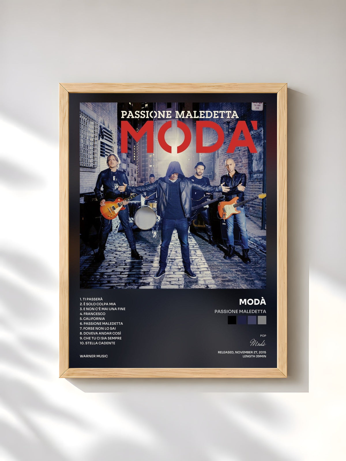 #bois Tableau de l'album Passione maledetta de Modà, cadre en bois brut, imprimé et encadré en France