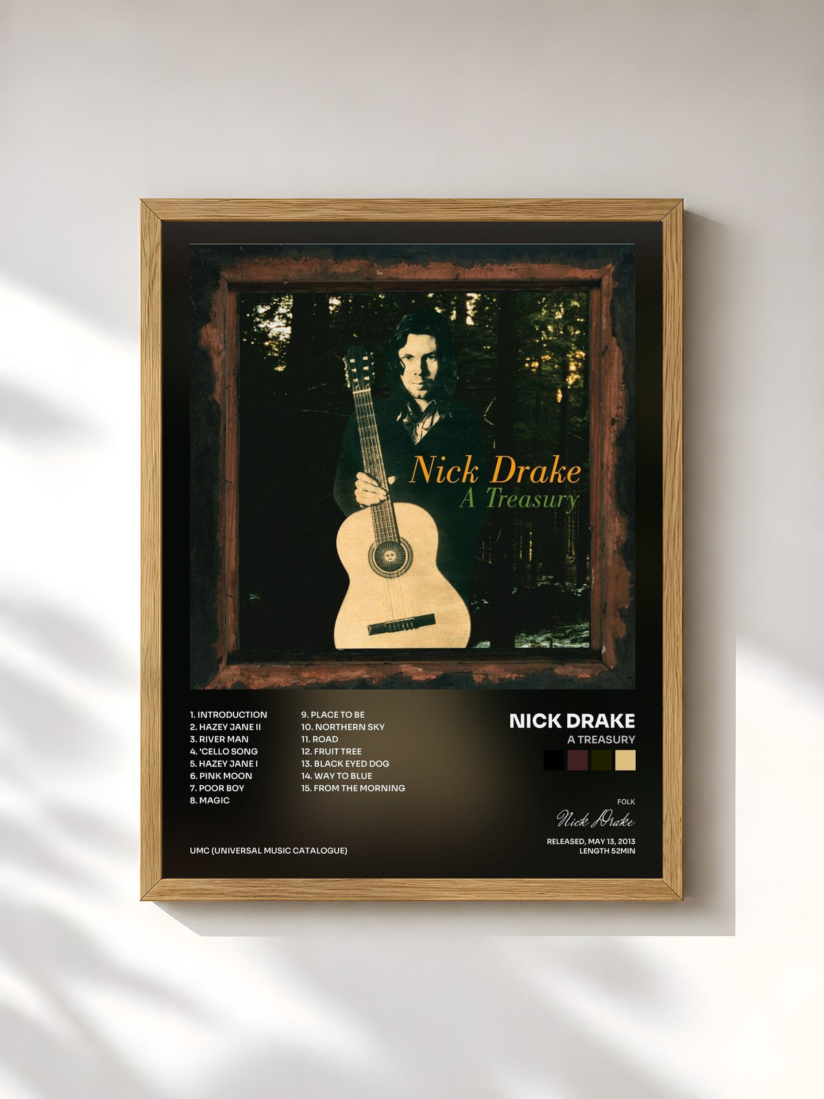 #bois Tableau de l'album A Treasury de Nick Drake, cadre en bois brut, imprimé et encadré en France
