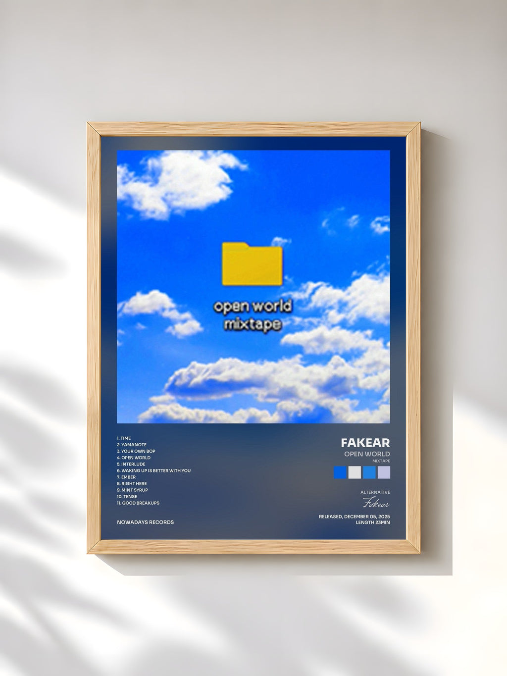 #bois Tableau de l'album open world (mixtape) de Fakear, cadre en bois brut, imprimé et encadré en France