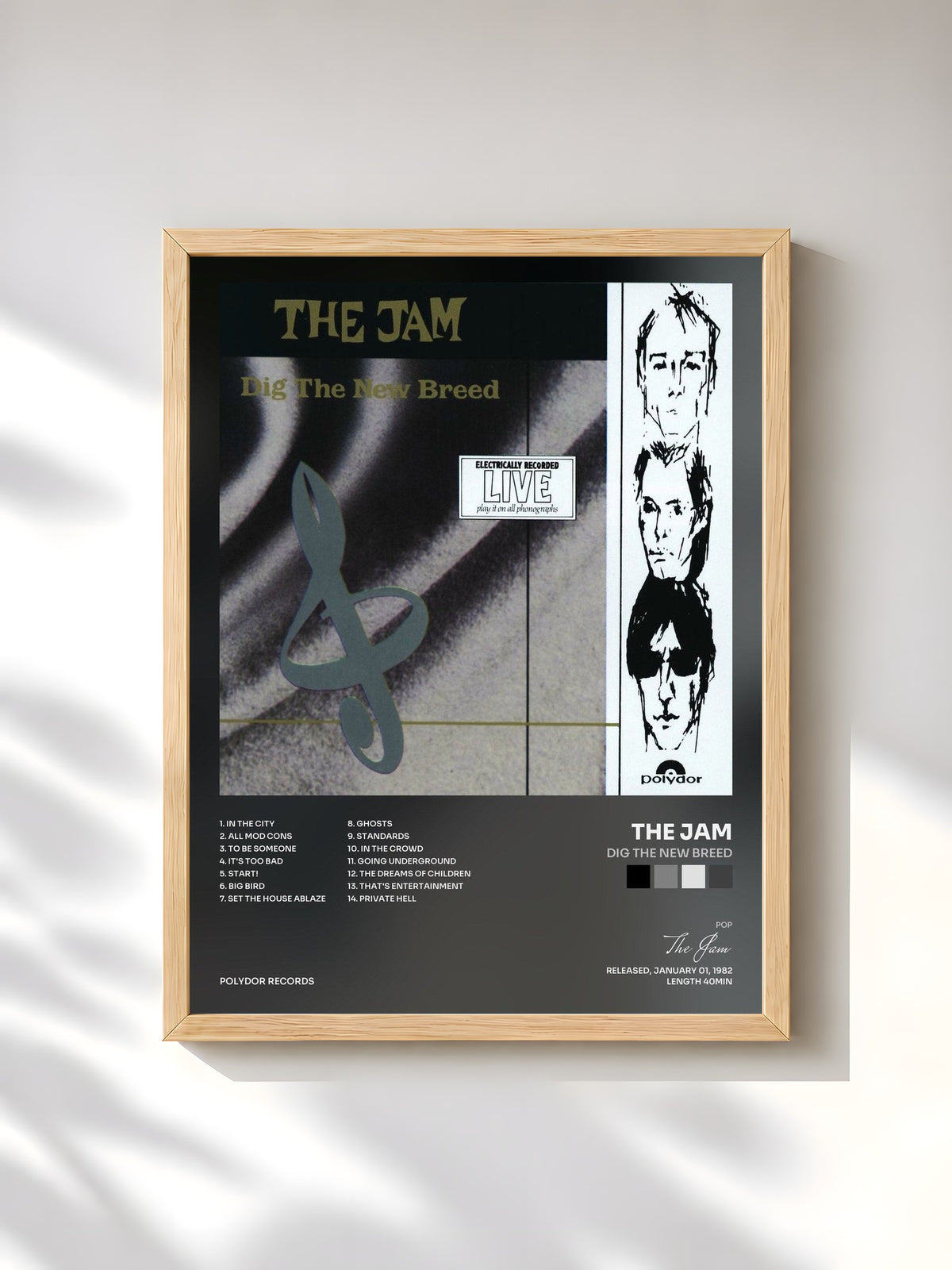 #bois Tableau de l'album Dig The New Breed de The Jam, cadre en bois brut, imprimé et encadré en France