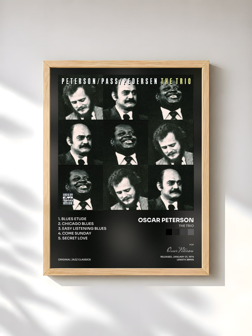 #bois Tableau de l'album The Trio de Oscar Peterson, cadre en bois brut, imprimé et encadré en France