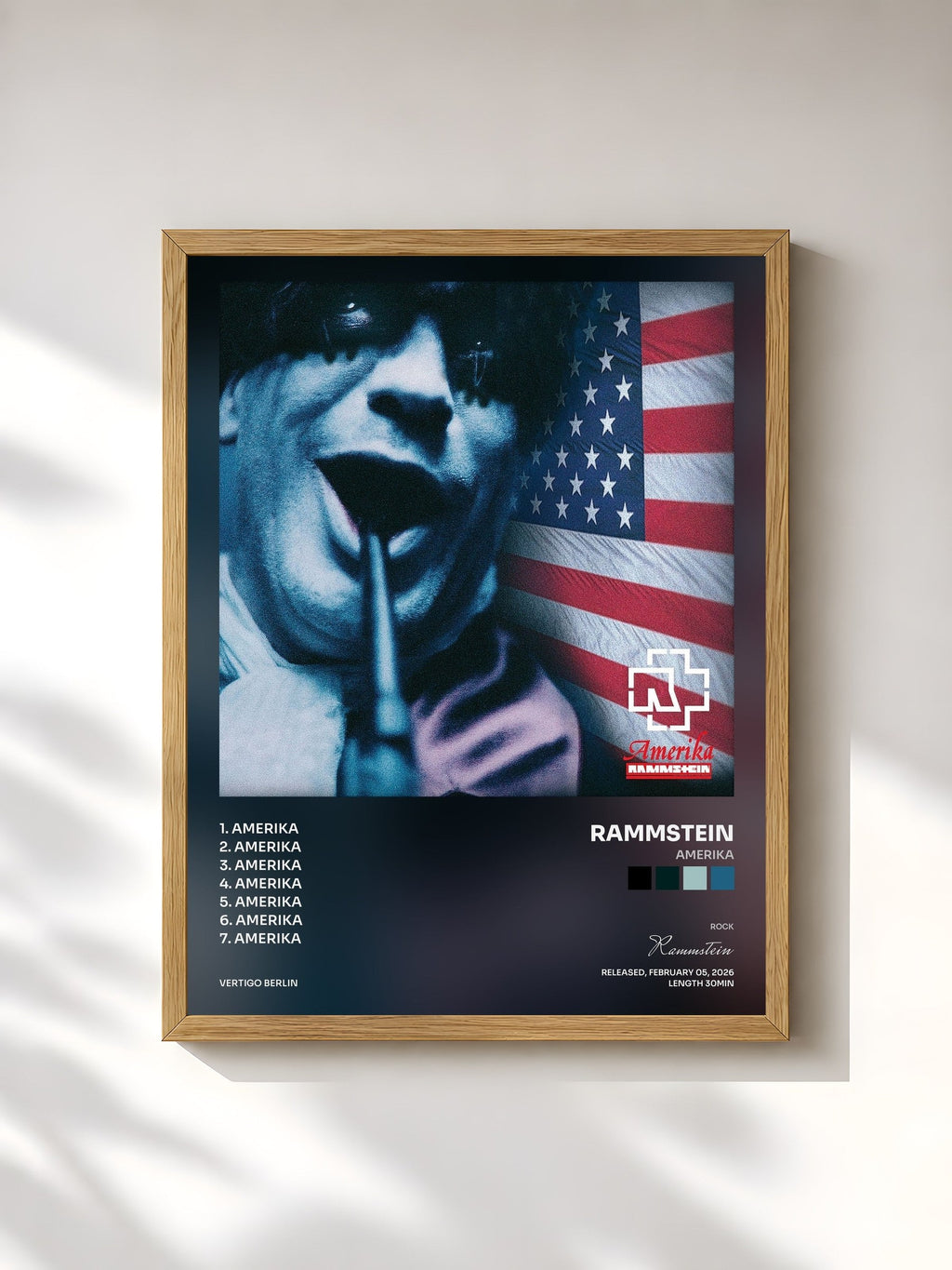 #bois Tableau de l'album Amerika de Rammstein, cadre en bois brut, imprimé et encadré en France