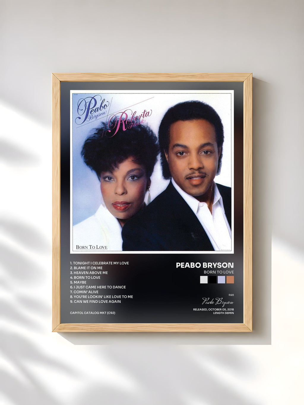 #bois Tableau de l'album Born To Love de Peabo Bryson, cadre en bois brut, imprimé et encadré en France