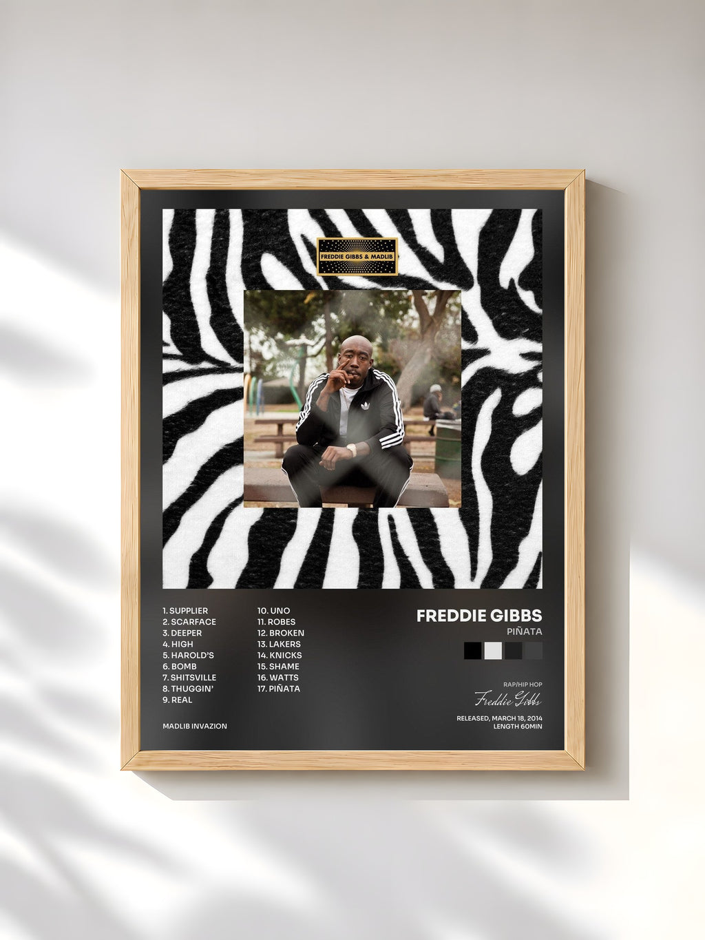#bois Tableau de l'album Piñata de Freddie Gibbs, cadre en bois brut, imprimé et encadré en France