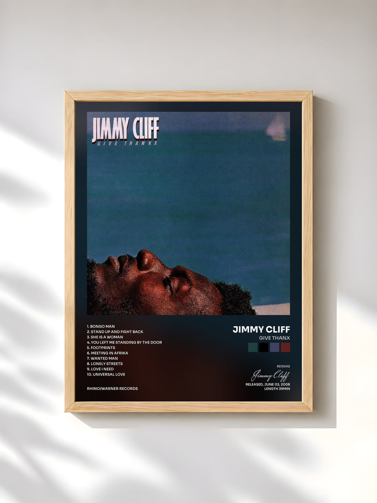 #bois Tableau de l'album Give Thanx de Jimmy Cliff, cadre en bois brut, imprimé et encadré en France