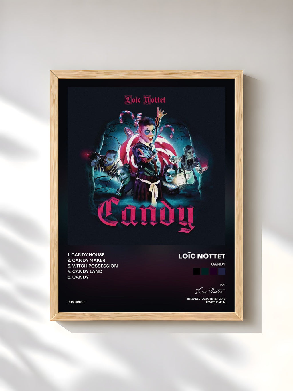 #bois Tableau de l'album Candy de Loïc Nottet, cadre en bois brut, imprimé et encadré en France