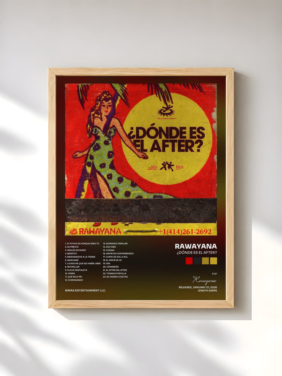 #bois Tableau de l'album ¿Dónde Es El After? de Rawayana, cadre en bois brut, imprimé et encadré en France