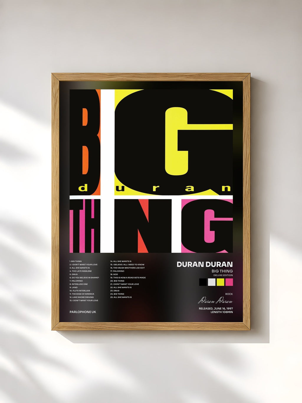 #bois Tableau de l'album Big Thing (Deluxe Edition) de Duran Duran, cadre en bois brut, imprimé et encadré en France
