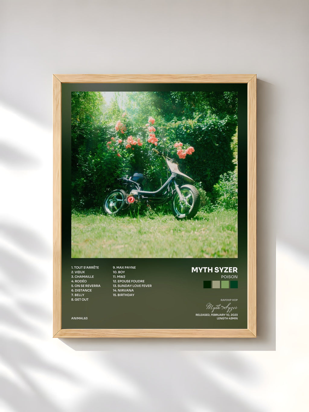 #bois Tableau de l'album POISON de Myth Syzer, cadre en bois brut, imprimé et encadré en France
