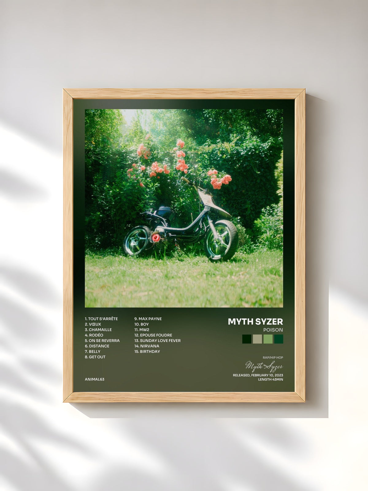 #bois Tableau de l'album POISON de Myth Syzer, cadre en bois brut, imprimé et encadré en France