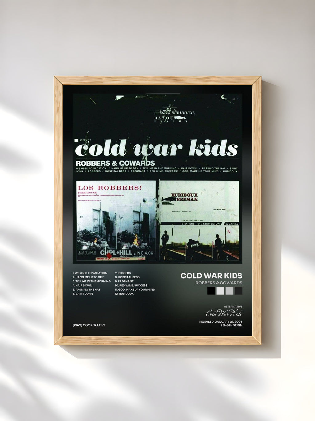 #bois Tableau de l'album Robbers & Cowards de Cold War Kids, cadre en bois brut, imprimé et encadré en France
