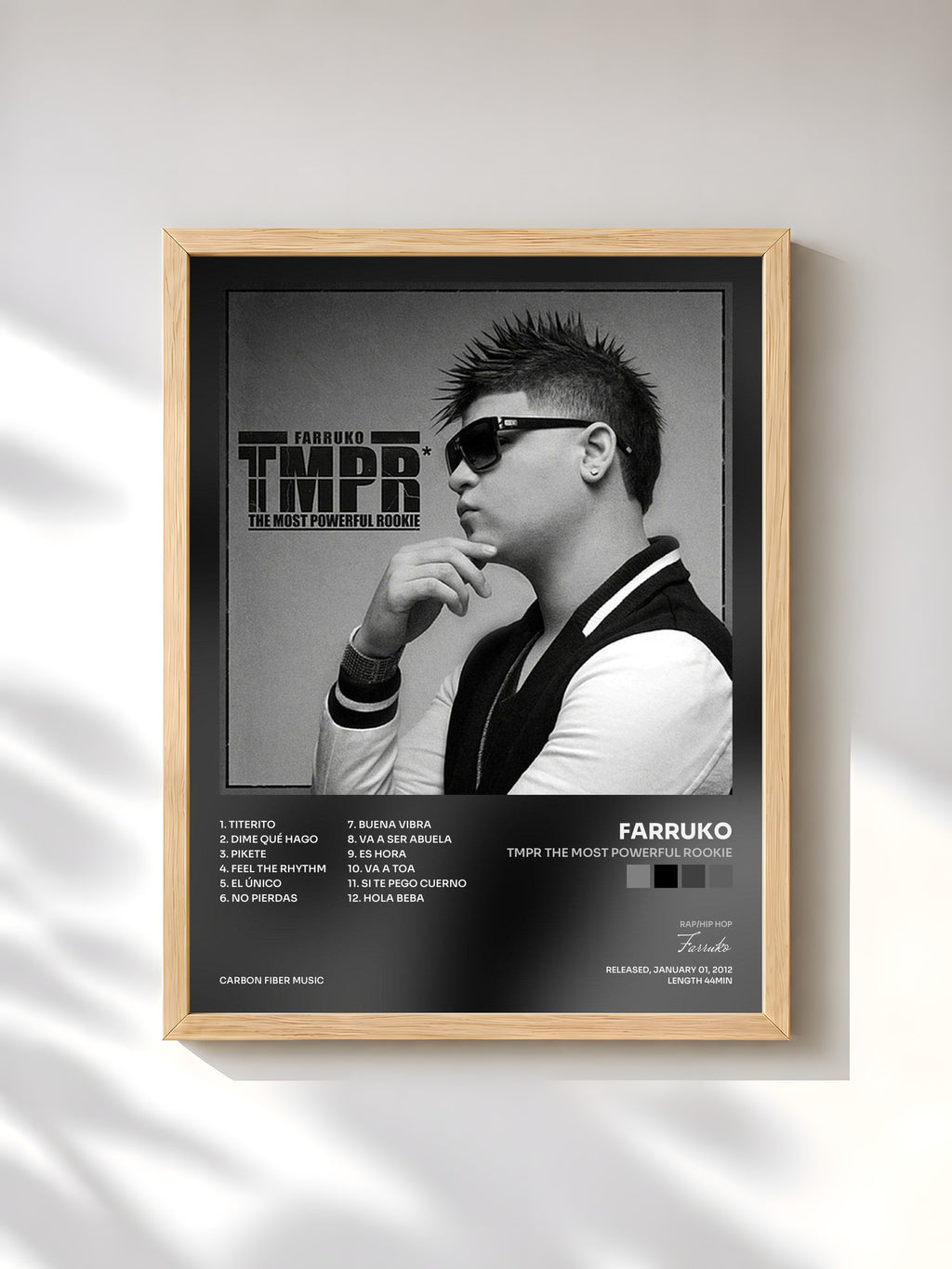 #bois Tableau de l'album TMPR The Most Powerful Rookie de Farruko, cadre en bois brut, imprimé et encadré en France