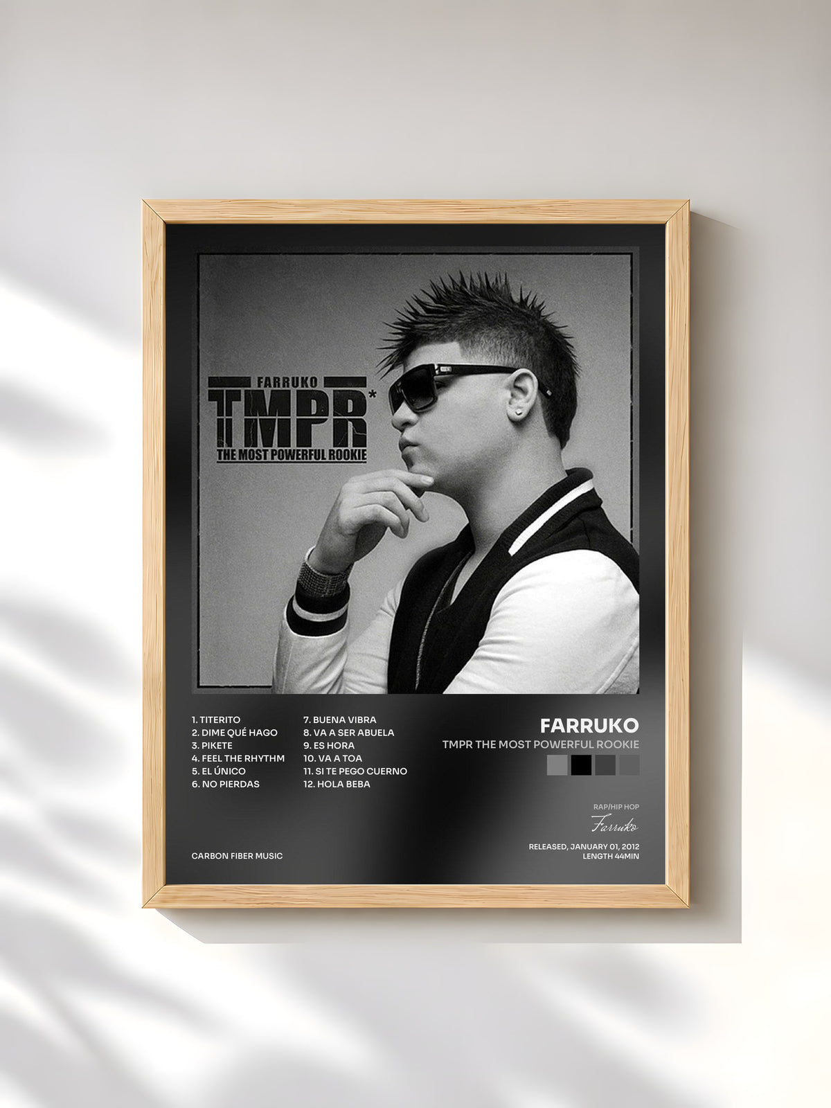 #bois Tableau de l'album TMPR The Most Powerful Rookie de Farruko, cadre en bois brut, imprimé et encadré en France