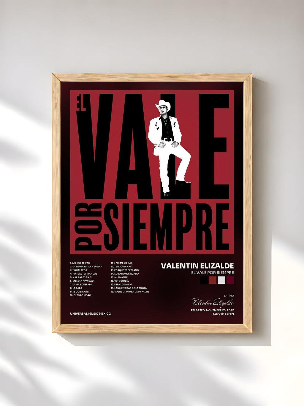 #bois Tableau de l'album El Vale Por Siempre de Valentin Elizalde, cadre en bois brut, imprimé et encadré en France