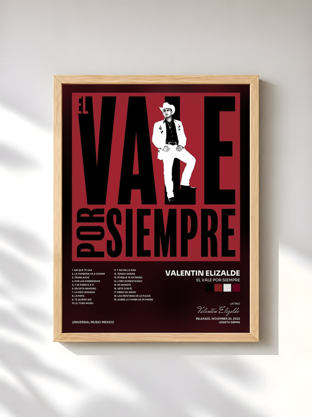 #bois Tableau de l'album El Vale Por Siempre de Valentin Elizalde, cadre en bois brut, imprimé et encadré en France
