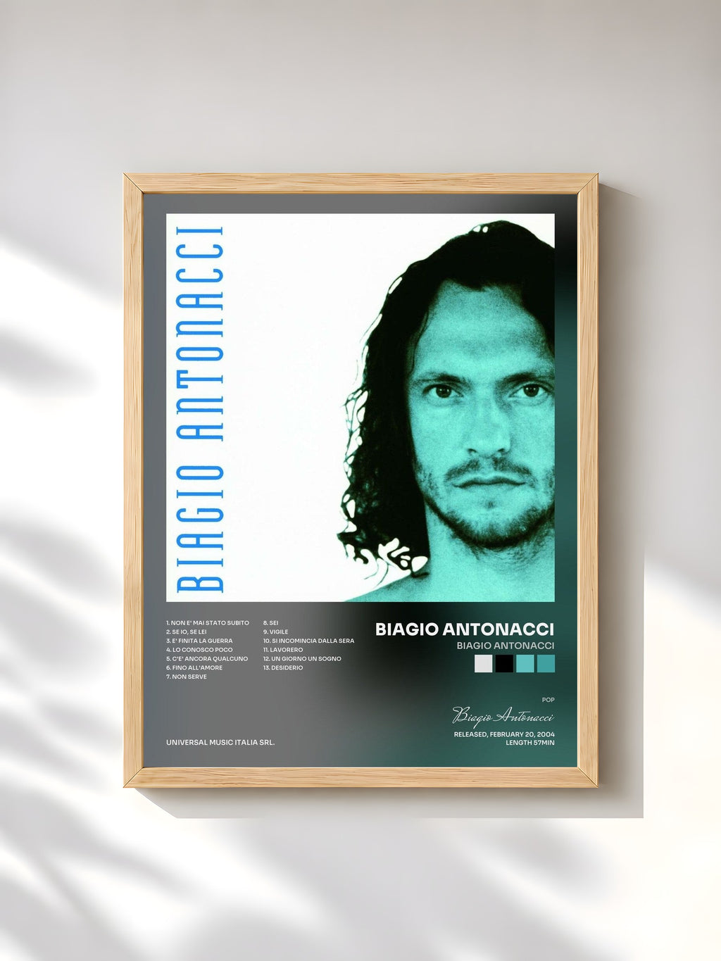 #bois Tableau de l'album Biagio Antonacci de Biagio Antonacci, cadre en bois brut, imprimé et encadré en France