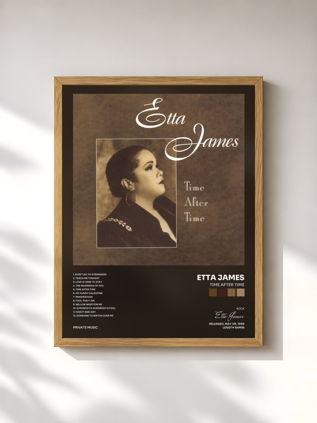 #bois Tableau de l'album Time After Time de Etta James, cadre en bois brut, imprimé et encadré en France