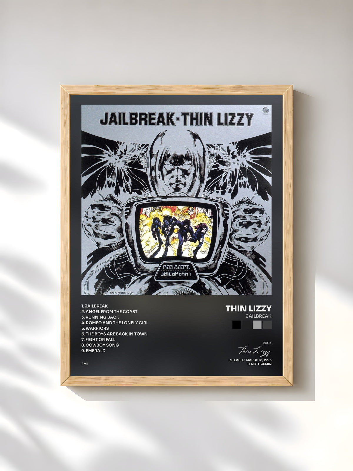 #bois Tableau de l'album Jailbreak de Thin Lizzy, cadre en bois brut, imprimé et encadré en France
