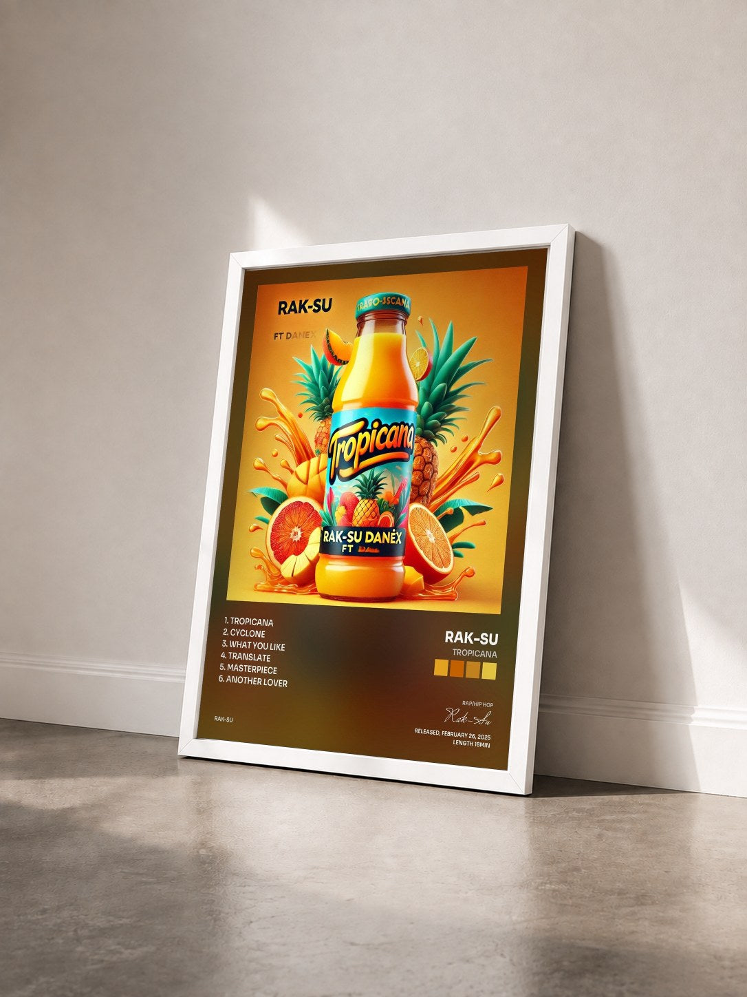 #blanc Tableau de l'album Tropicana de Rak-Su vu de trois quarts, cadre blanc