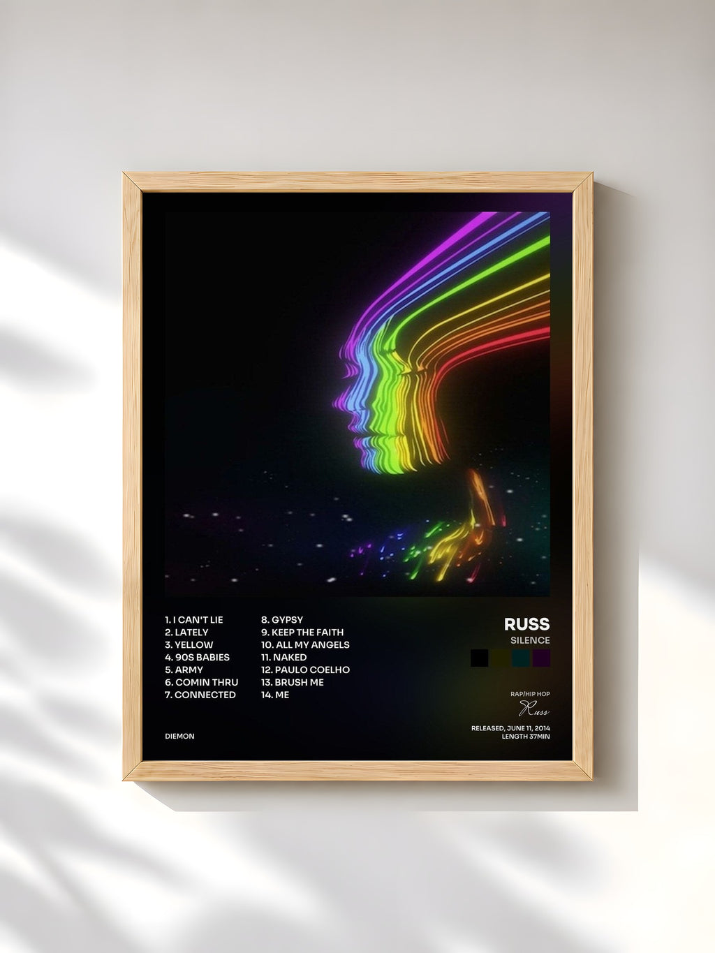 #bois Tableau de l'album Silence de Russ, cadre en bois brut, imprimé et encadré en France