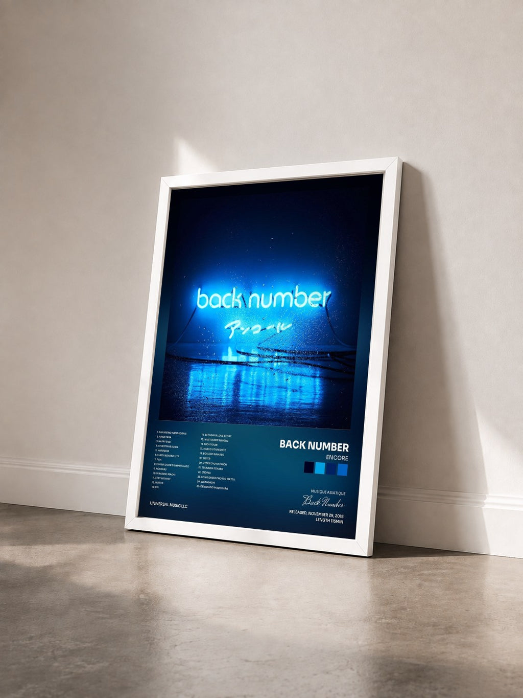 #blanc Tableau de l'album Encore de Back Number vu de trois quarts, cadre blanc
