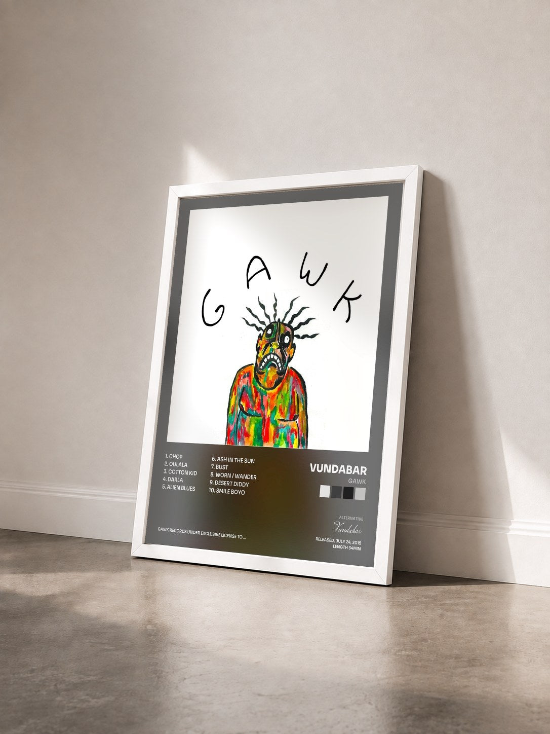 #blanc Tableau de l'album Gawk de Vundabar vu de trois quarts, cadre blanc