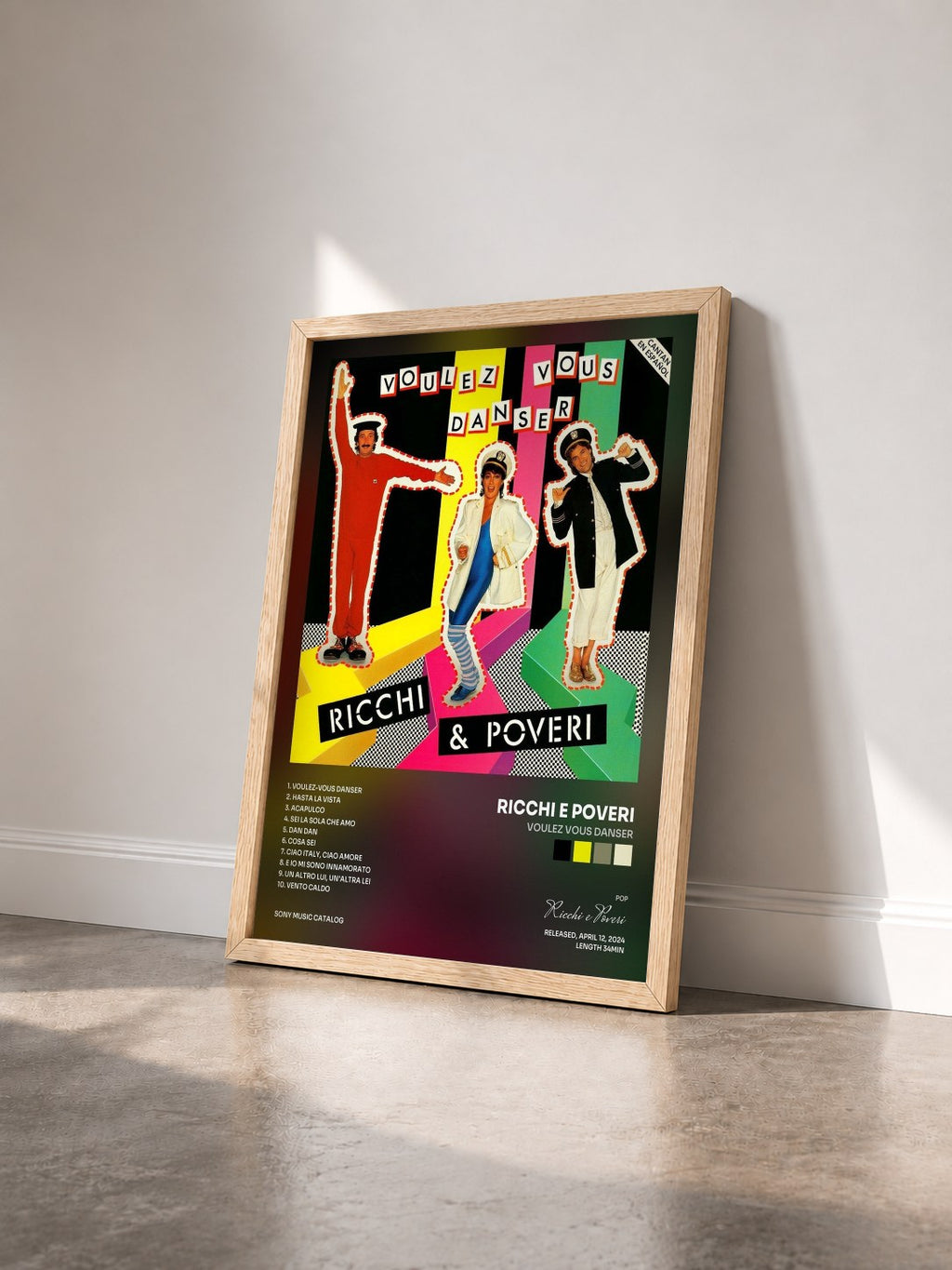 #bois Tableau de l'album Voulez Vous Danser de Ricchi e Poveri vu de trois quarts, cadre en bois brut