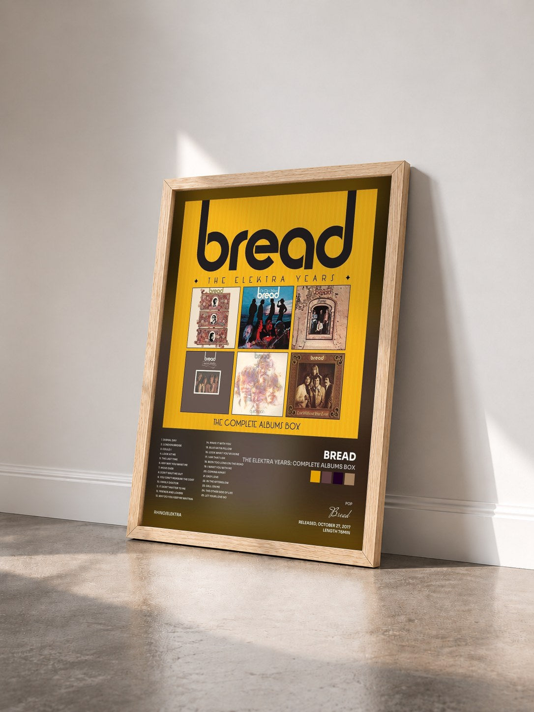 #bois Tableau de l'album The Elektra Years: Complete Albums Box de Bread vu de trois quarts, cadre en bois brut