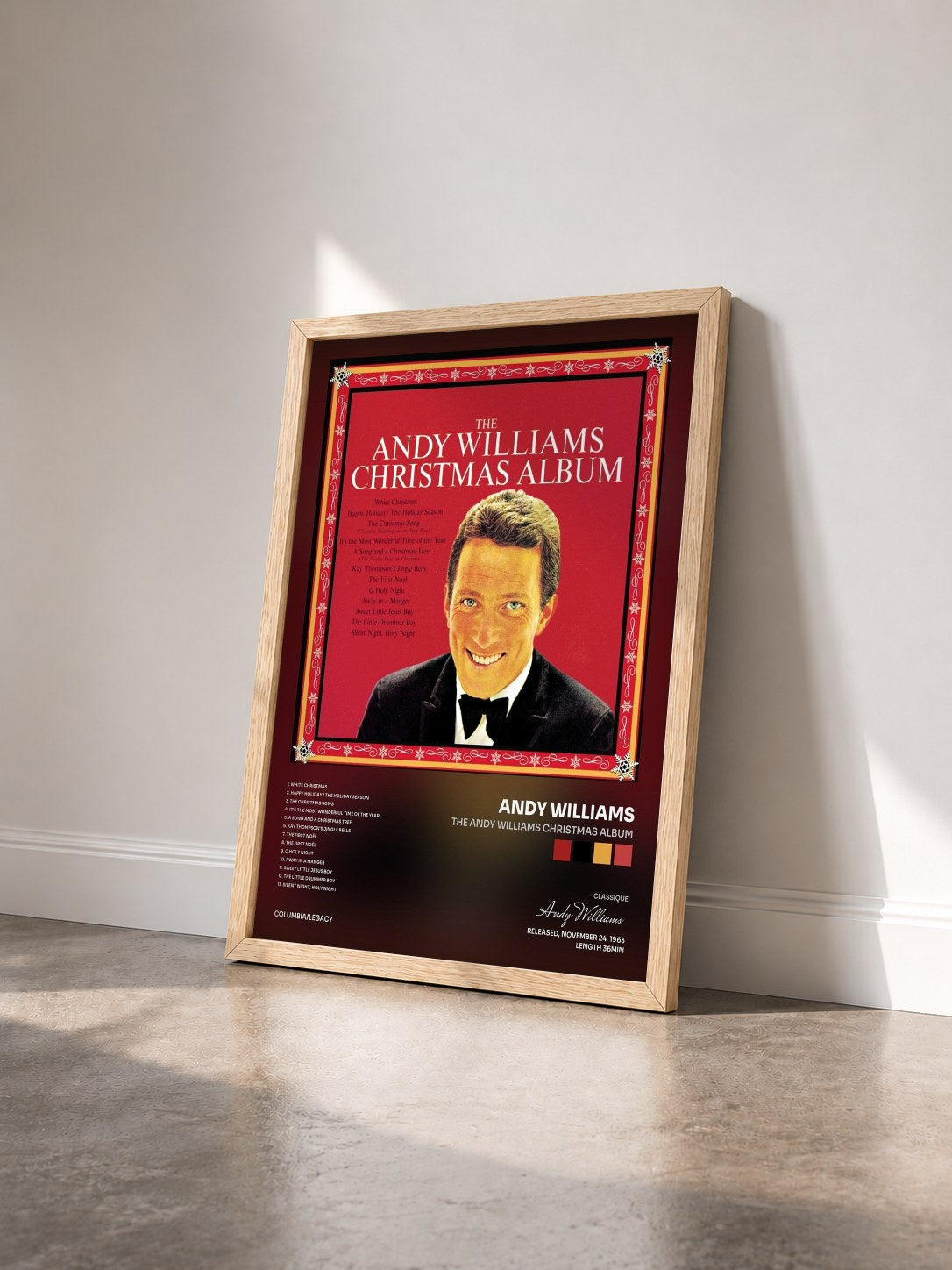 #bois Tableau de l'album The Andy Williams Christmas Album de Andy Williams vu de trois quarts, cadre en bois brut