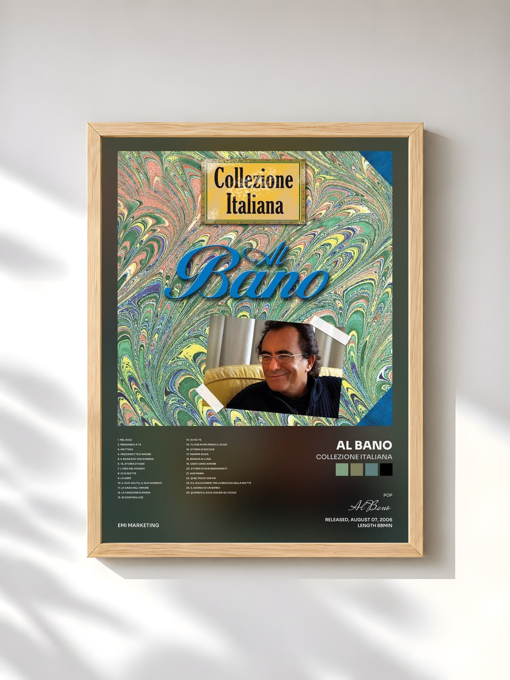#bois Tableau de l'album Collezione Italiana de Al Bano, cadre en bois brut, imprimé et encadré en France
