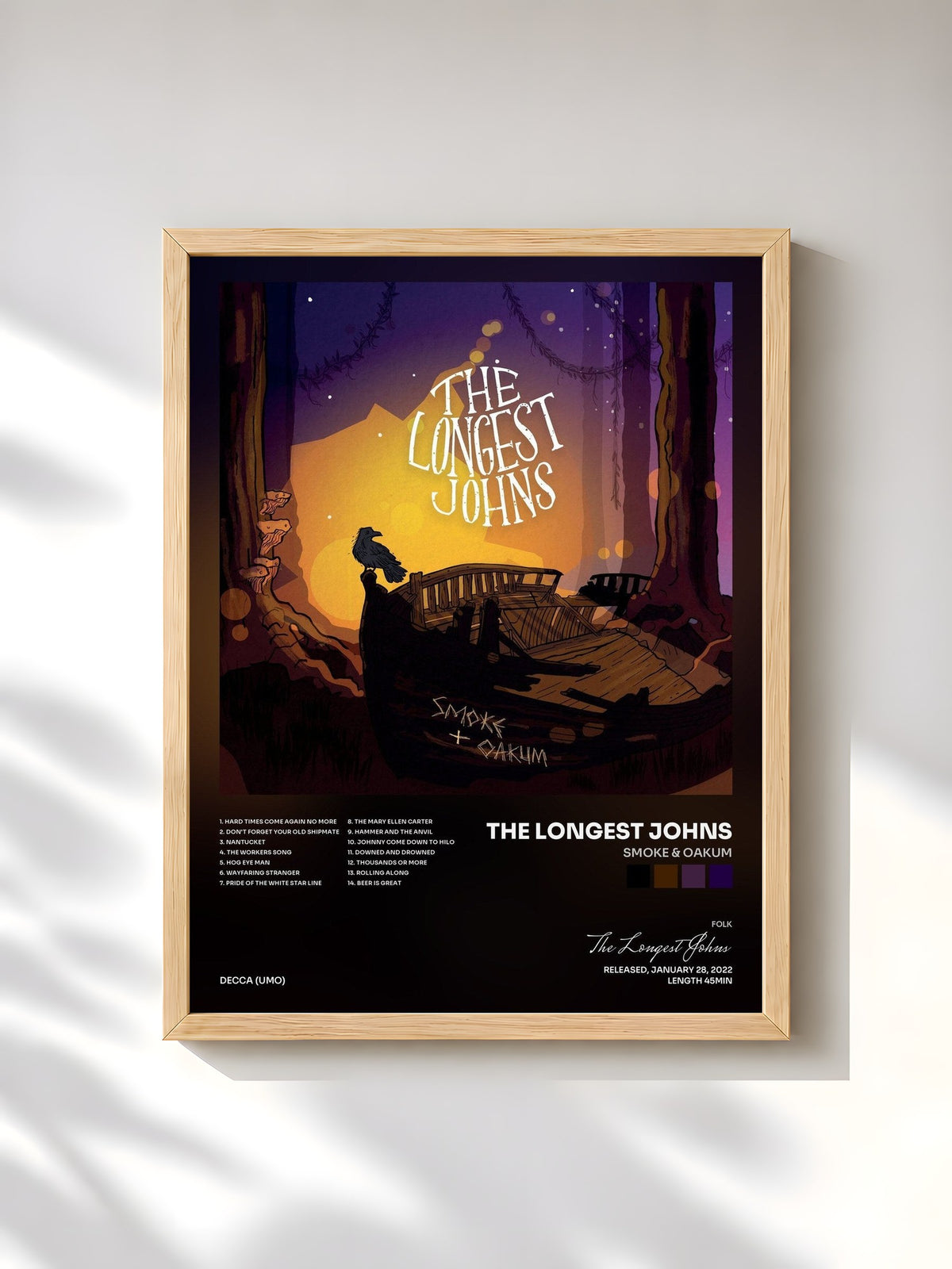 #bois Tableau de l'album Smoke & Oakum de The Longest Johns, cadre en bois brut, imprimé et encadré en France