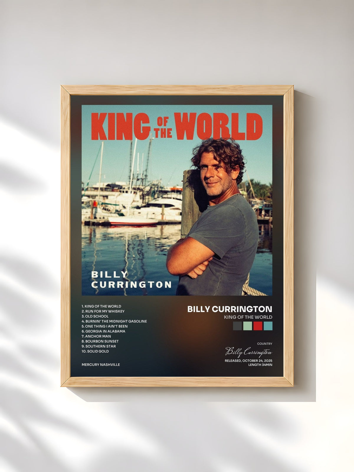 #bois Tableau de l'album King Of The World de Billy Currington, cadre en bois brut, imprimé et encadré en France