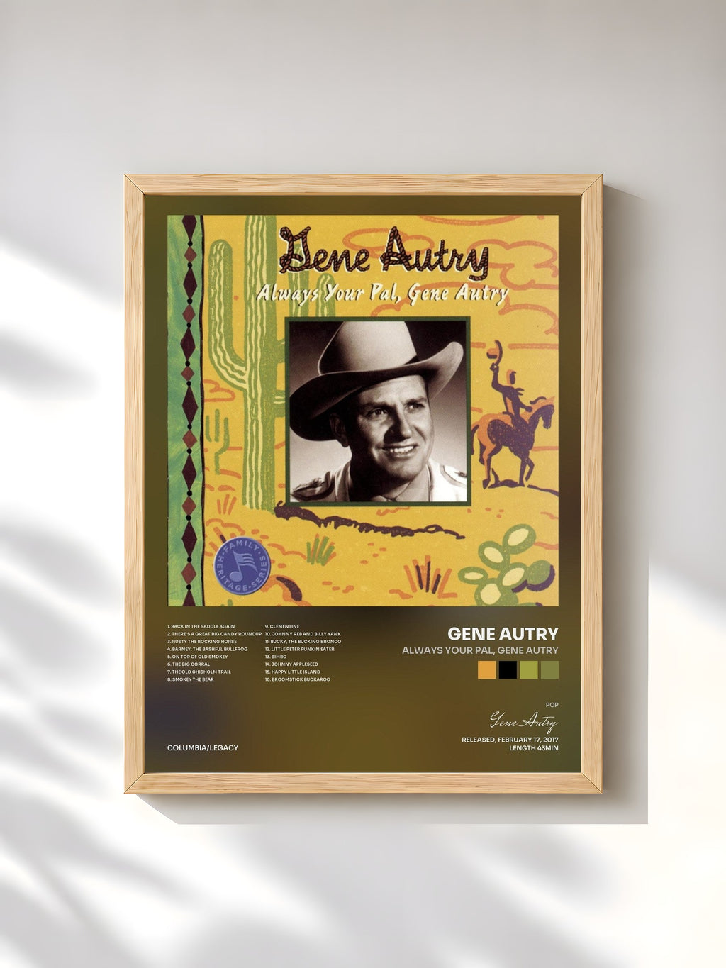 #bois Tableau de l'album Always Your Pal, Gene Autry de Gene Autry, cadre en bois brut, imprimé et encadré en France