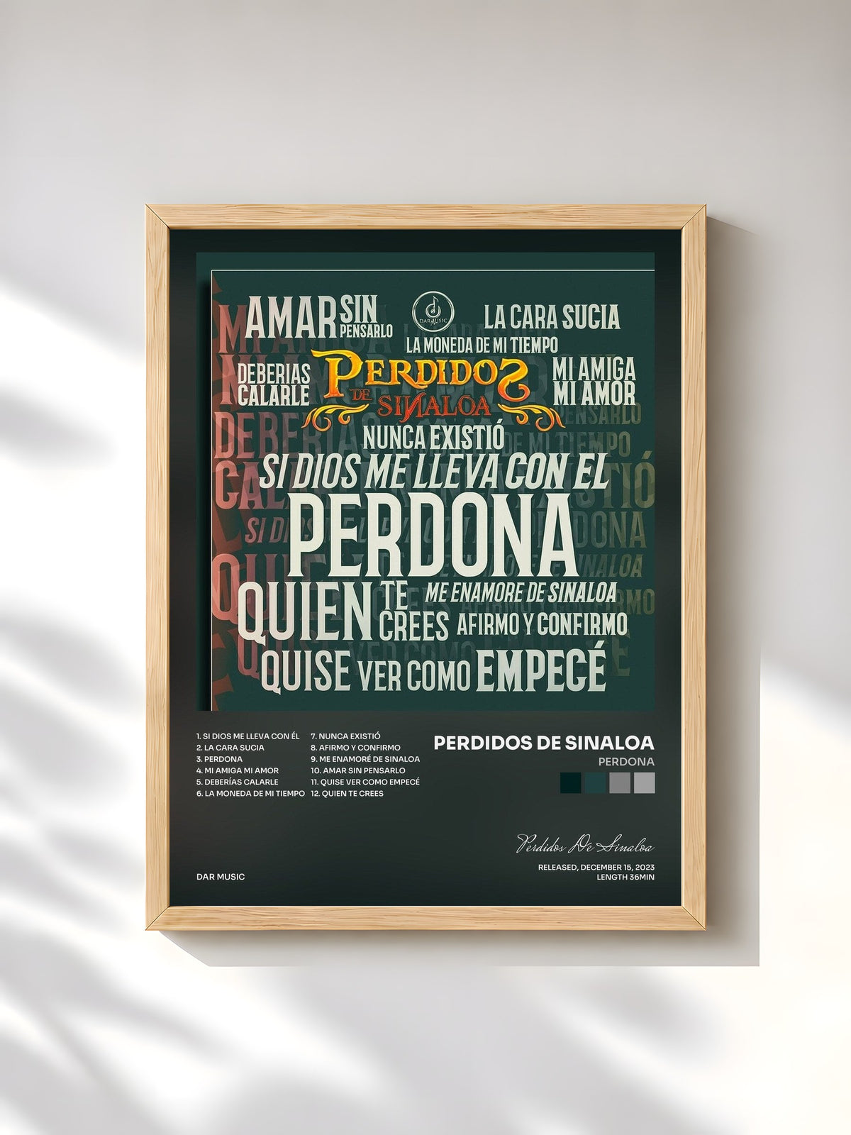#bois Tableau de l'album Perdona de Perdidos De Sinaloa, cadre en bois brut, imprimé et encadré en France