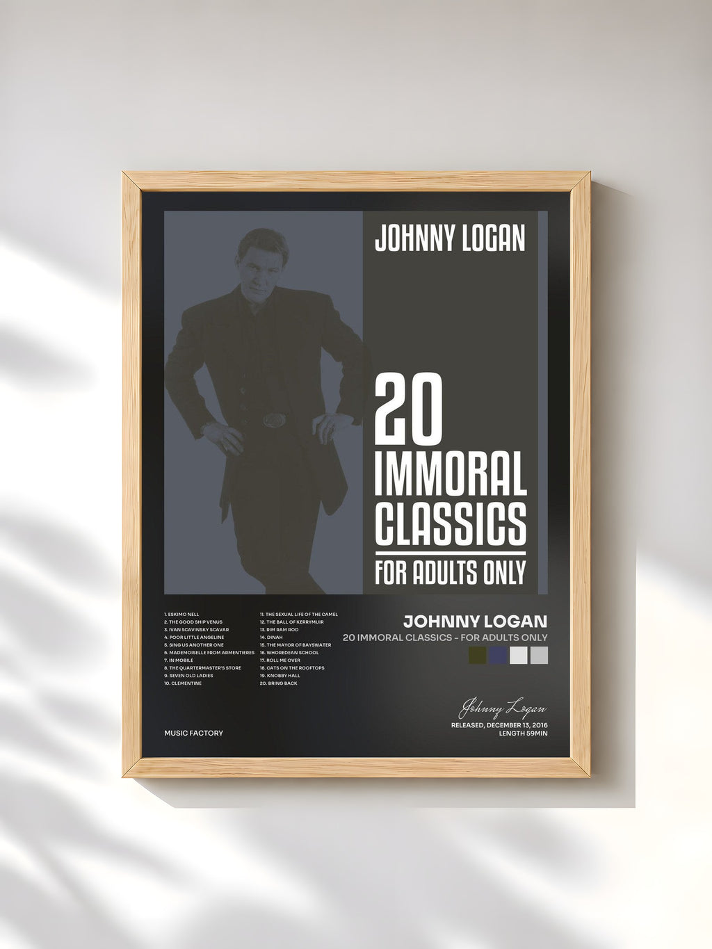 #bois Tableau de l'album 20 Immoral Classics - For Adults Only de Johnny Logan, cadre en bois brut, imprimé et encadré en France